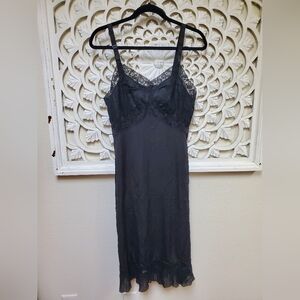 Vintage Black Pleated Ruffles And Lace Slip Dress Charmode Regular 36